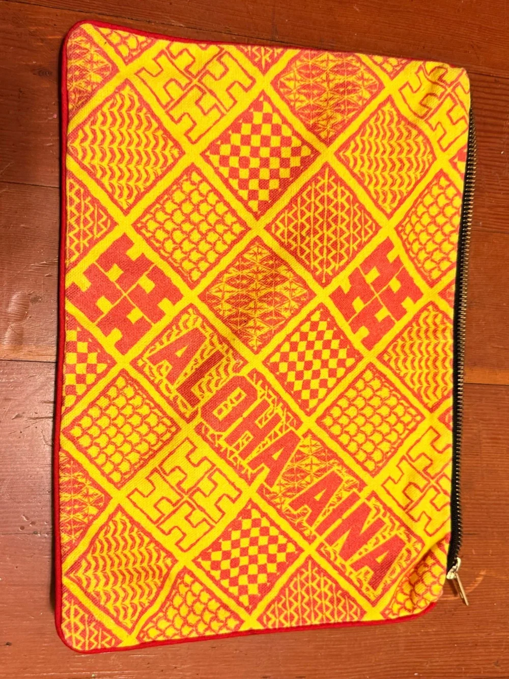 Hawaii's Finest Yellow and Red Geometric Cosmetic Pouch